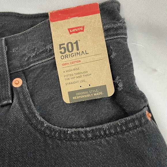 Levis 501 XX Jeans High Rise Straight Leg Men 29x32 Black Button Fly Ripped Fray - Picture 8 of 12